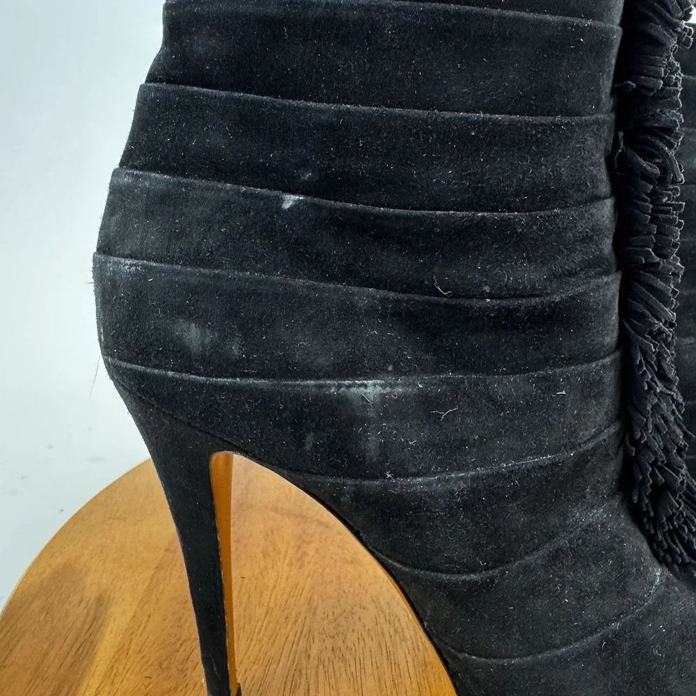 Womens Gucci Black‎ Suede Fringe Trim Platform Heeled Ankle Boots Size EU 37.5
